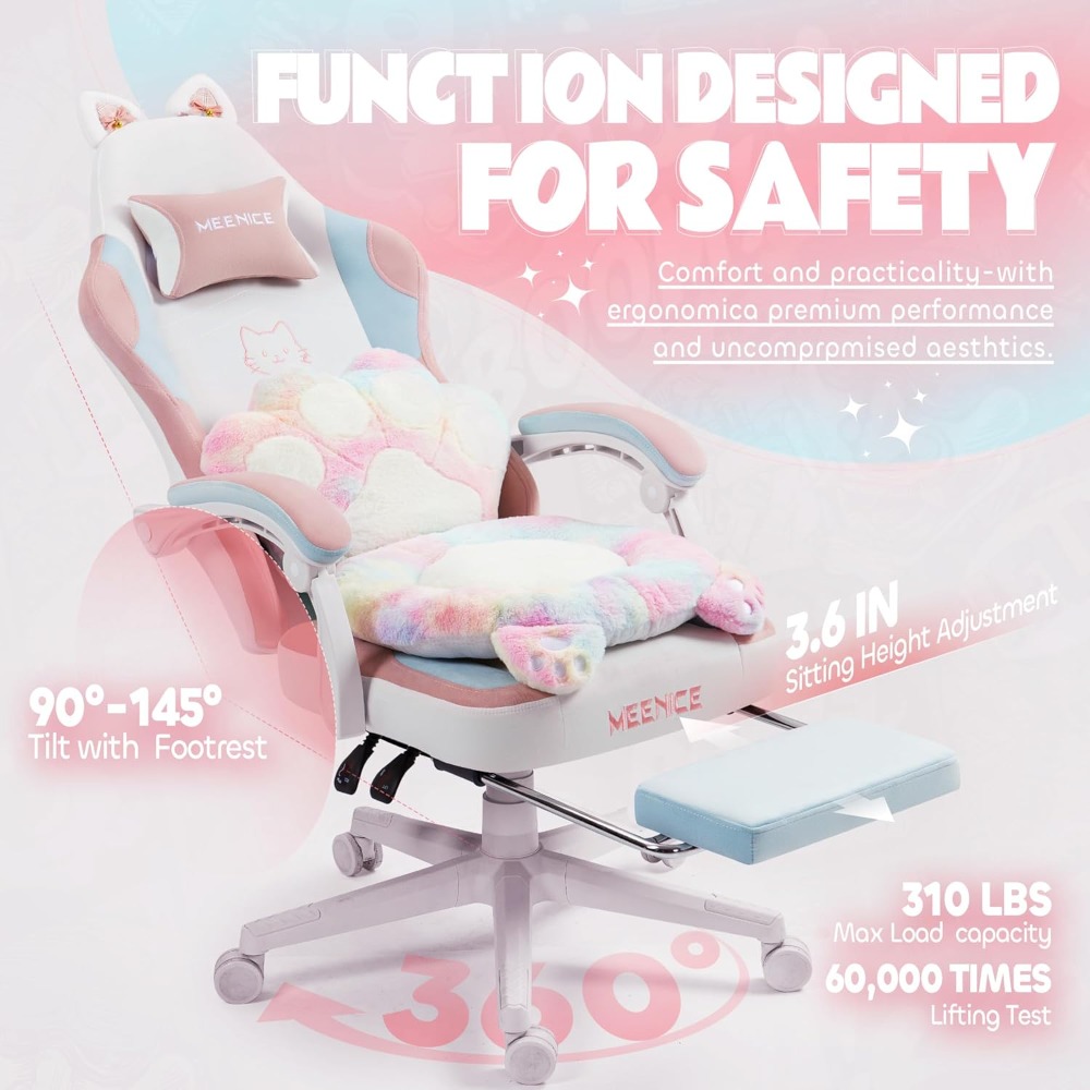 Office Footrest Cushion - Gamingstoel Leuk met kattenoren Poot Lumbale
